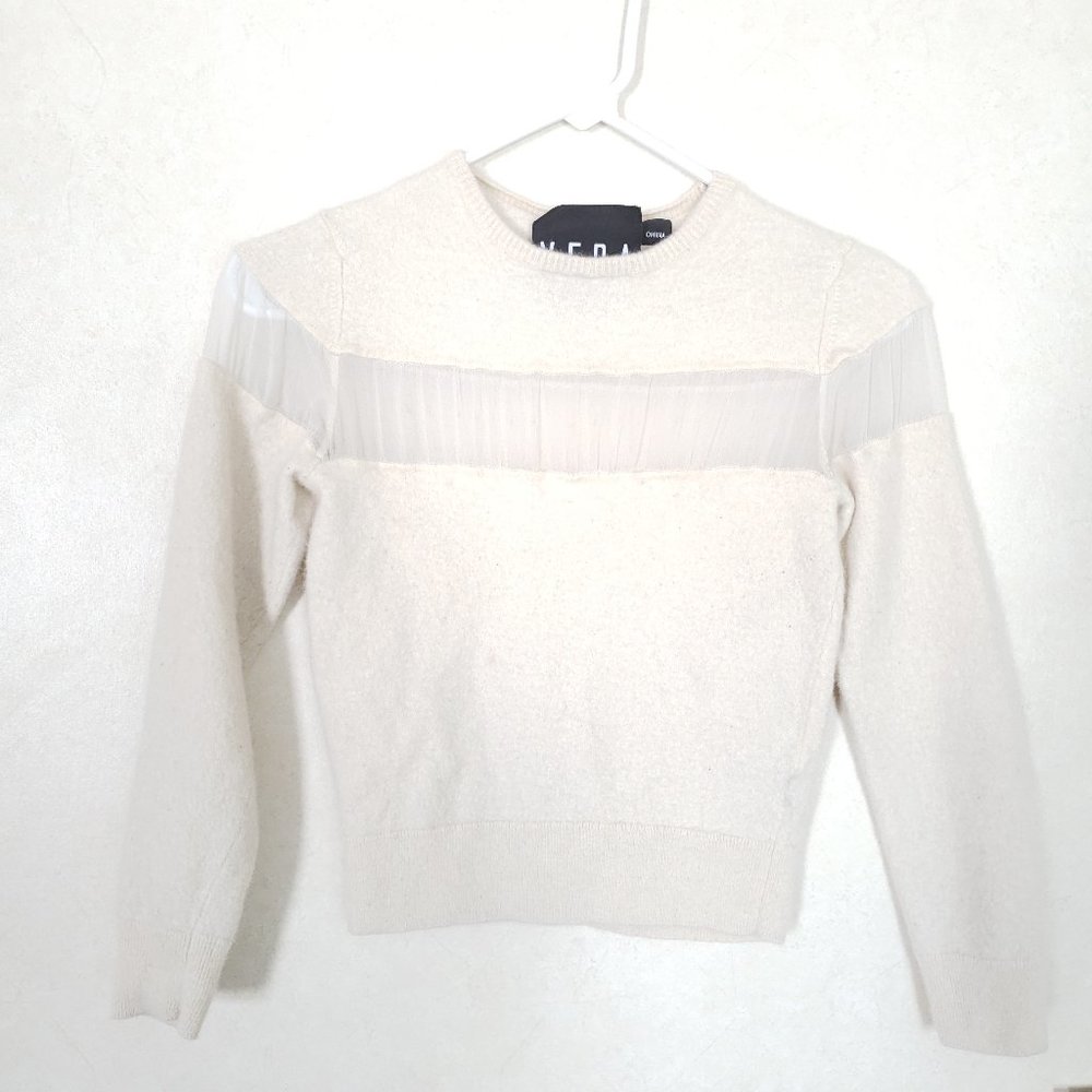 Veda 100% Cashmere 100% Silk Mesh Pullover Sweater XXS Ivory